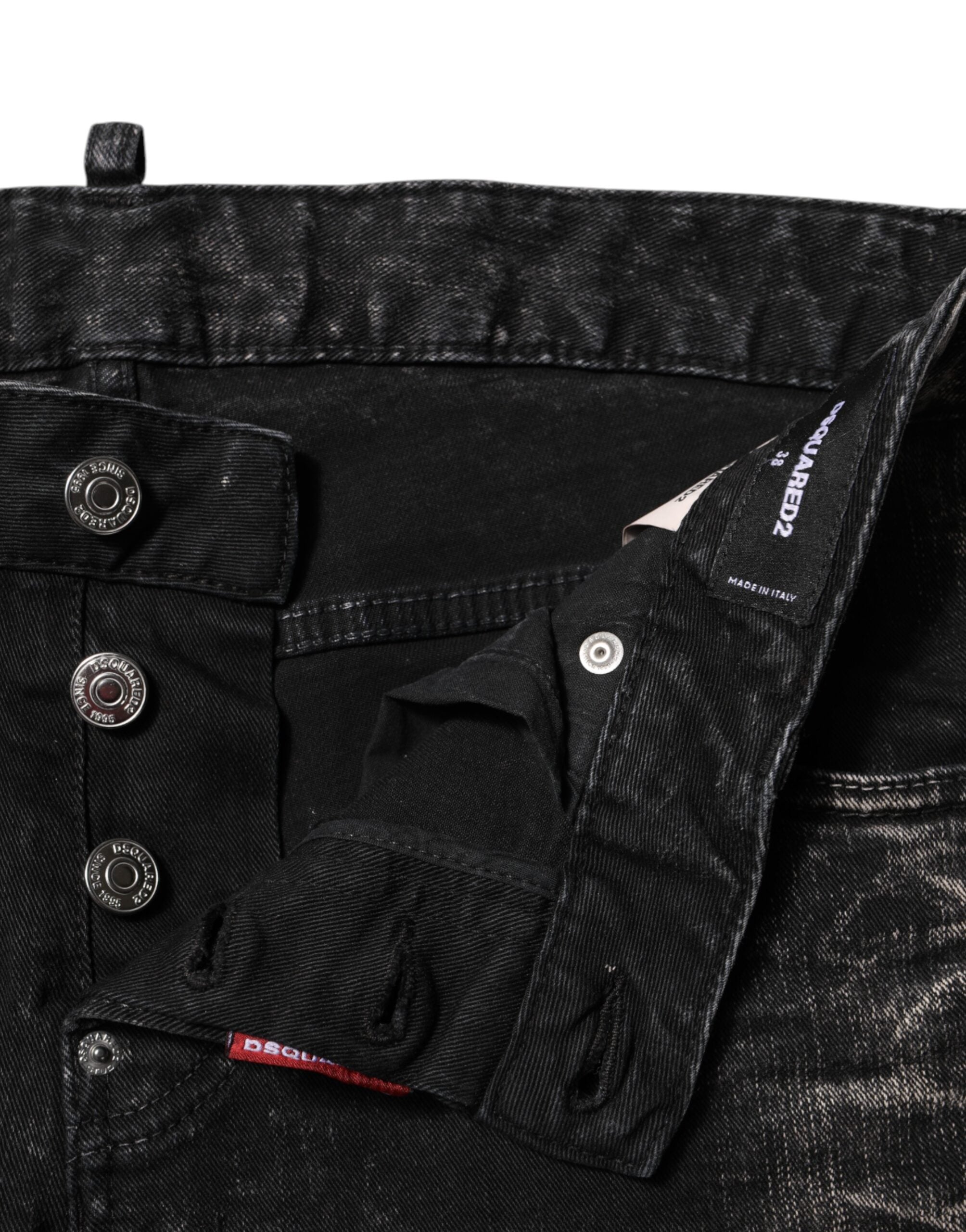 Dsquared² Black Washed Mid Waist Tapered Denim Jeans